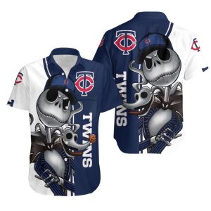 Minnesota Twins Jack Skellington And Zero Hawaiian Shirt, Twins Hawaiian Shirt Unisex T-shirt, Sweatshirt, Hoodie, Long Sleeve Tee - T-Shirt, Sweatshirt, Hoodie