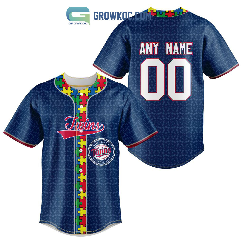 Minnesota Twins MLB Fearless Against Autism Personalized Baseball Jersey Unisex T-shirt, Sweatshirt, Hoodie, Long Sleeve Tee - T-Shirt, Sweatshirt, Hoodie