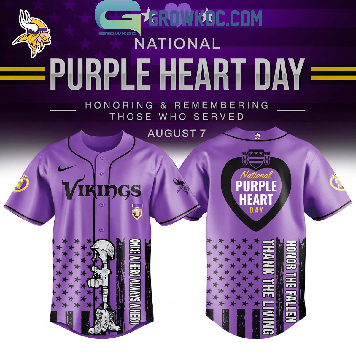Minnesota Vikings Purple Heart Day 2025 Baseball Jersey Unisex T-shirt, Sweatshirt, Hoodie, Long Sleeve Tee - T-Shirt, Sweatshirt, Hoodie