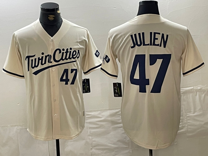 Minnesota Twins #47 Edouard Julien Number Cream Cool Base Stitched Baseball Jersey baseball jersey product view 1