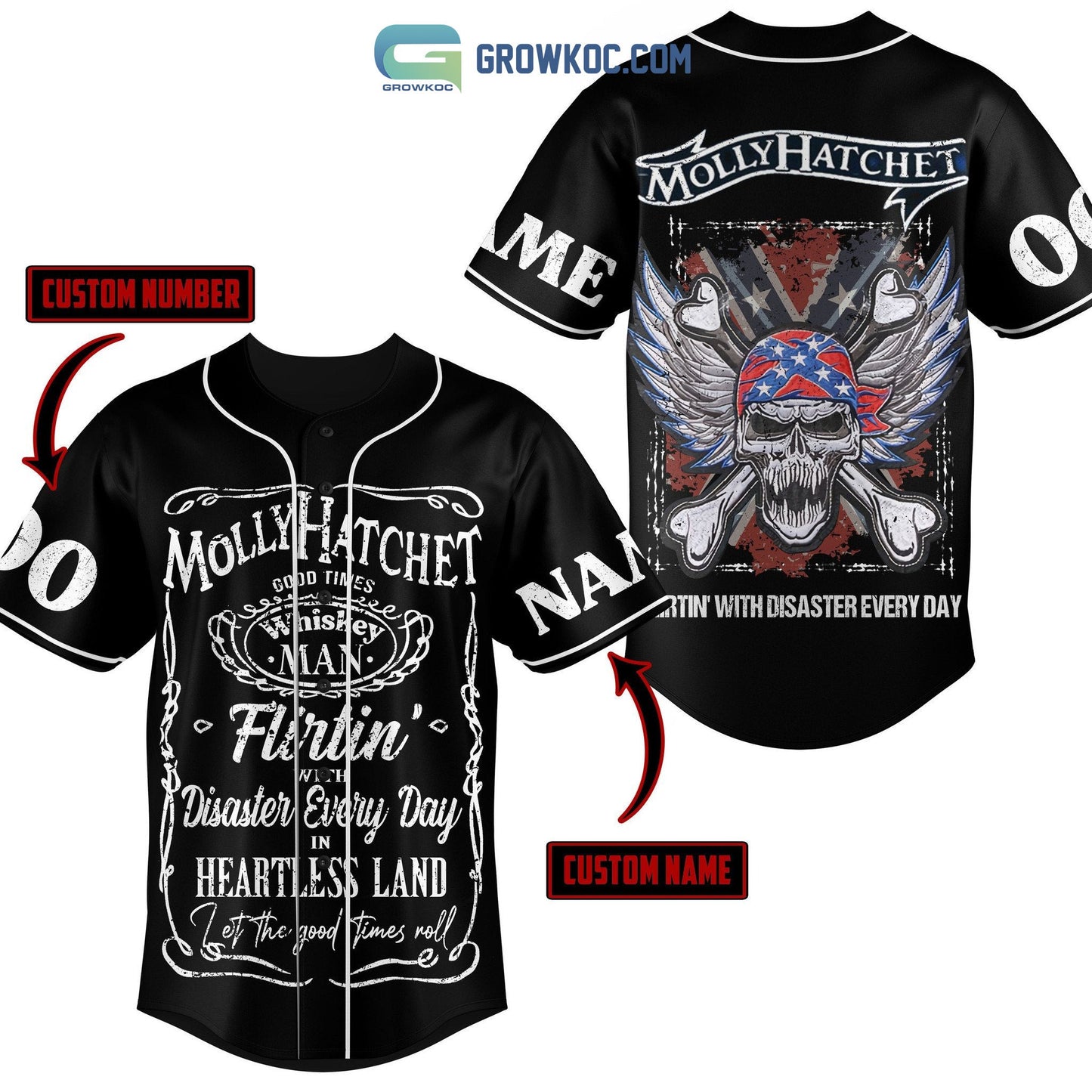 Molly Hatchet Flirtin With Disaster Every Day Personalized Baseball Jersey Unisex T-shirt, Sweatshirt, Hoodie, Long Sleeve Tee - T-Shirt, Sweatshirt, Hoodie