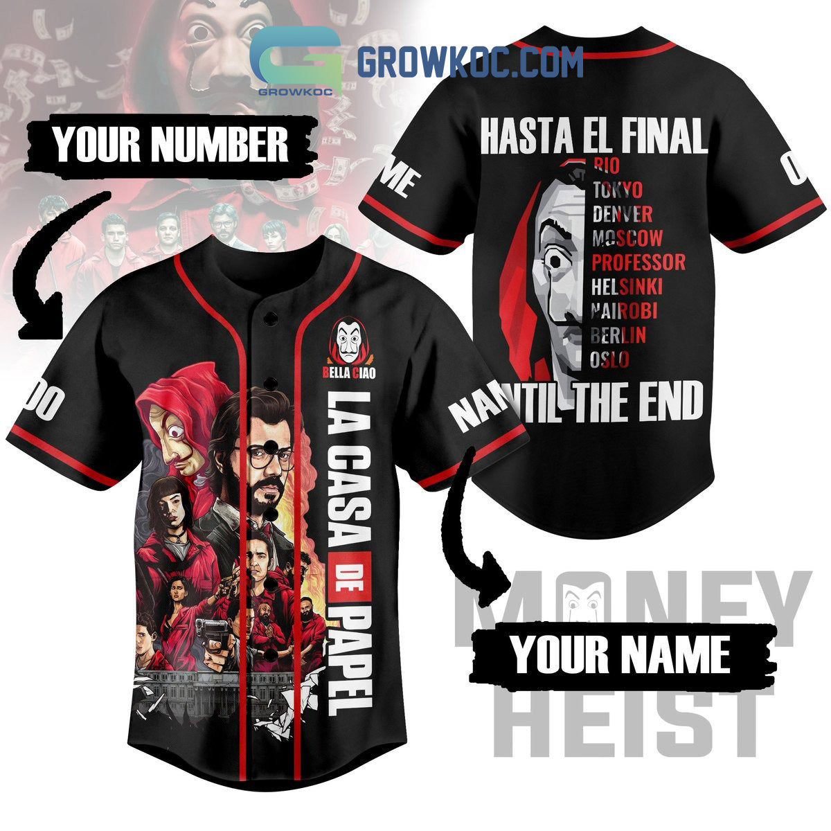 Money Heist La Casa De Papel Personalized Baseball Jersey Unisex T-shirt, Sweatshirt, Hoodie, Long Sleeve Tee - T-Shirt, Sweatshirt, Hoodie