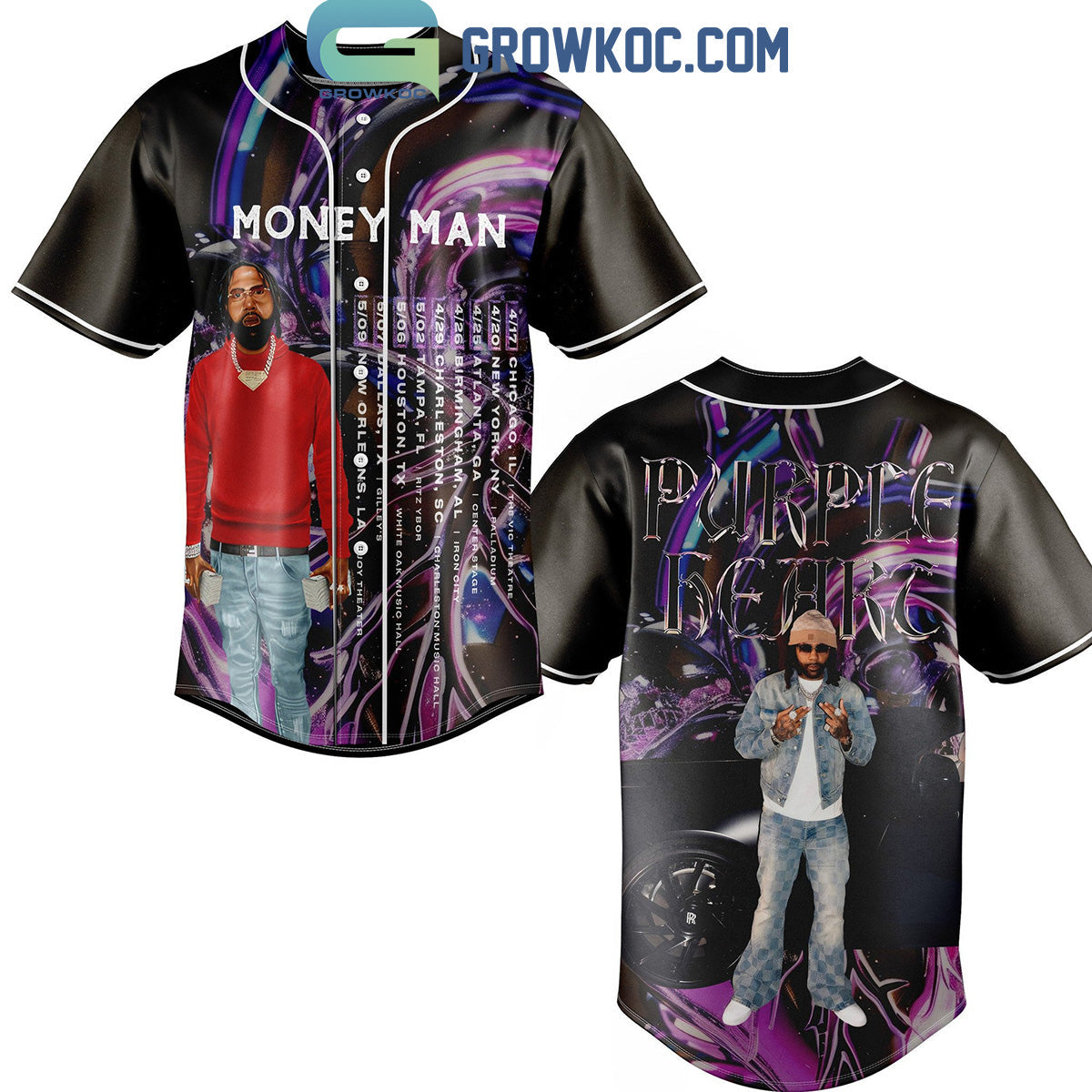 Money Man Purple Heart Fan Tour 2024 Personalized Baseball Jersey Unisex T-shirt, Sweatshirt, Hoodie, Long Sleeve Tee - T-Shirt, Sweatshirt, Hoodie