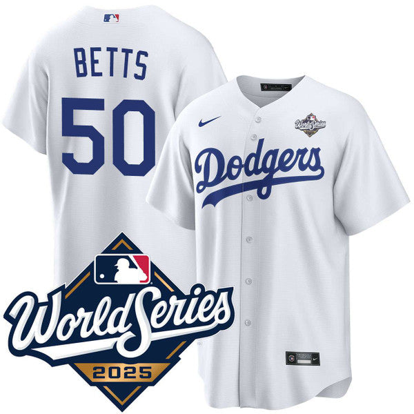 Mookie Betts Los Angeles Dodgers Home 2025 World Series Player Jersey - White baseball jersey product view 1