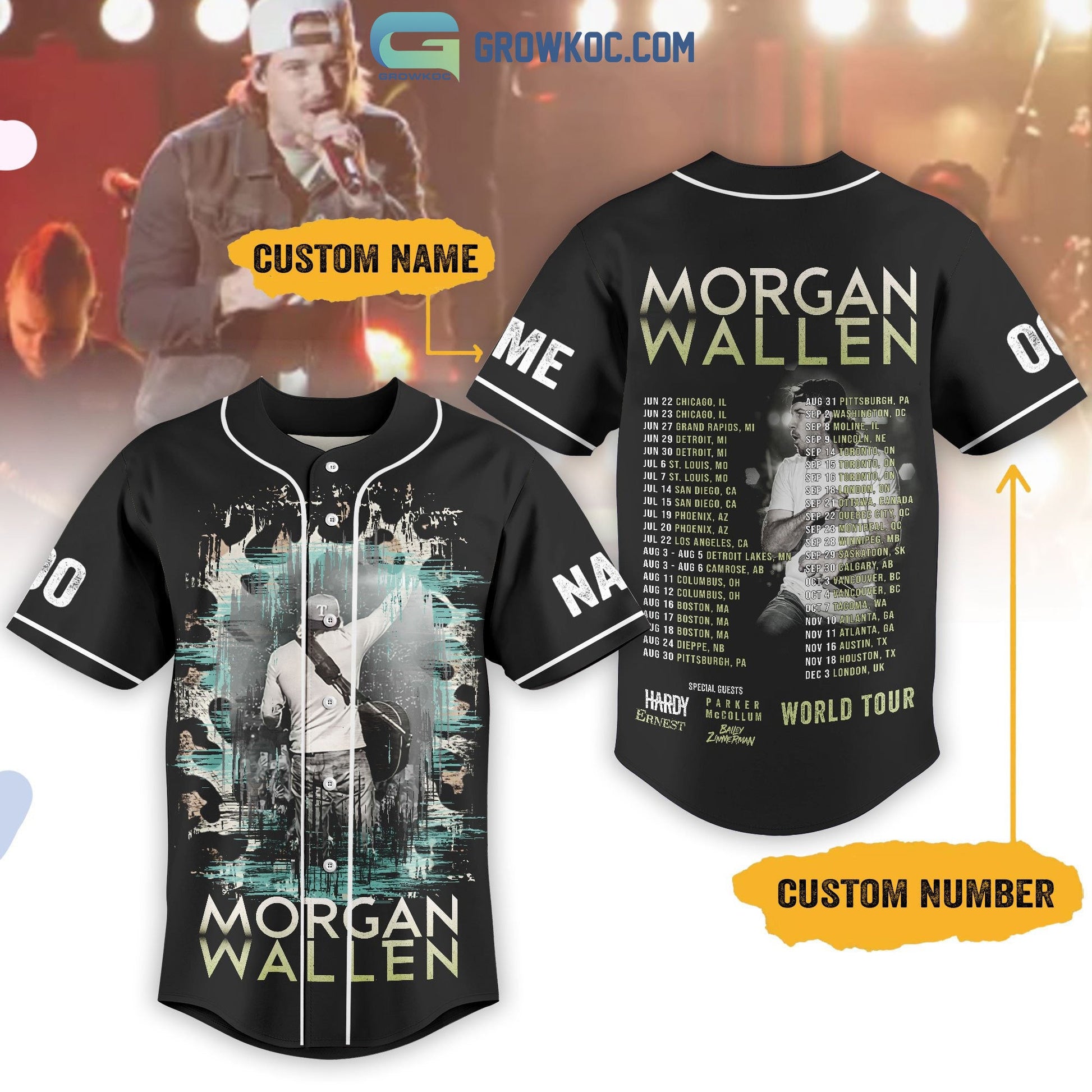 Morgan Wallen World Tour Hardy Ernest Personalized Baseball Jersey Unisex T-shirt, Sweatshirt, Hoodie, Long Sleeve Tee - T-Shirt, Sweatshirt, Hoodie
