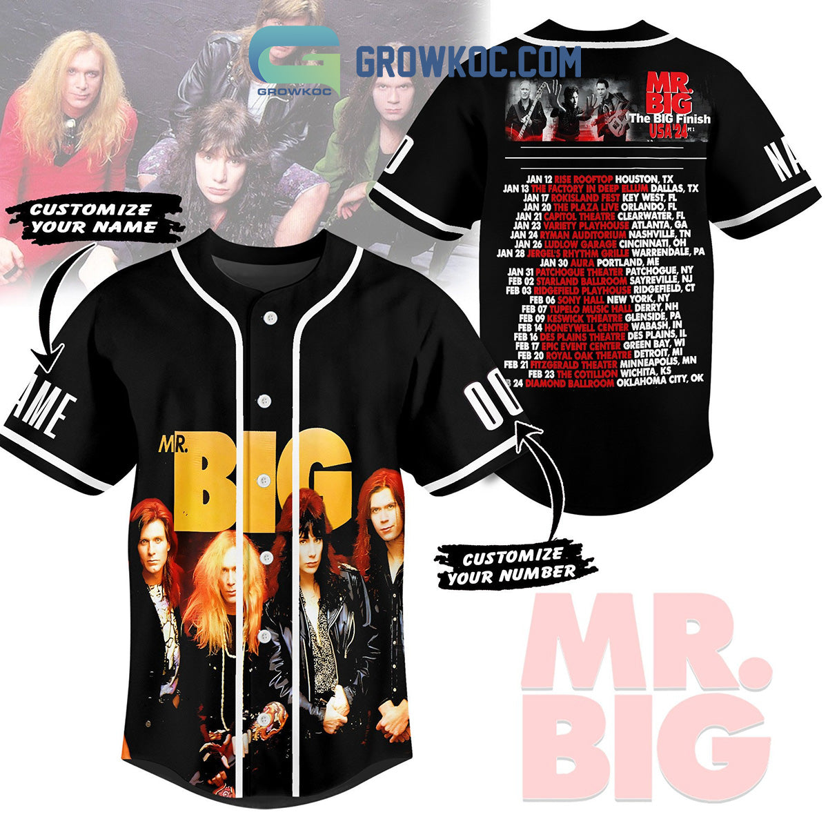Mr. Big The Big Finish USA 24 Tour Personalized Baseball Jersey Unisex T-shirt, Sweatshirt, Hoodie, Long Sleeve Tee - T-Shirt, Sweatshirt, Hoodie