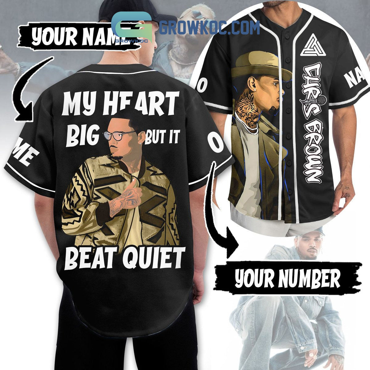 My Heart Big But It Beat Quiet Chris Brown Personalized Baseball Jersey Unisex T-shirt, Sweatshirt, Hoodie, Long Sleeve Tee - T-Shirt, Sweatshirt, Hoodie