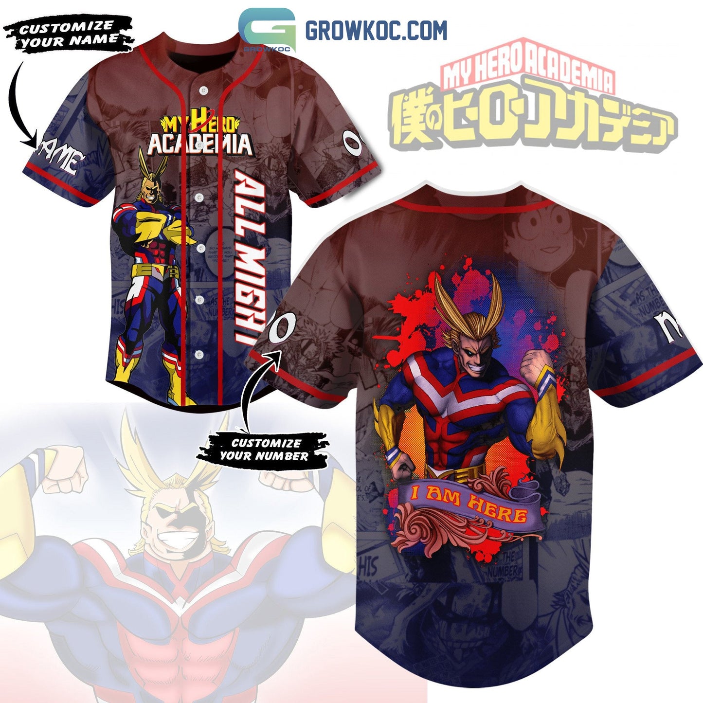 My Hero Academia All Might Personalized Baseball Jersey Unisex T-shirt, Sweatshirt, Hoodie, Long Sleeve Tee - T-Shirt, Sweatshirt, Hoodie