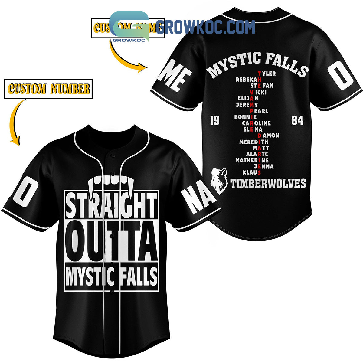 Mystic Falls Straight Outta Personalized Baseball Jersey Unisex T-shirt, Sweatshirt, Hoodie, Long Sleeve Tee - T-Shirt, Sweatshirt, Hoodie