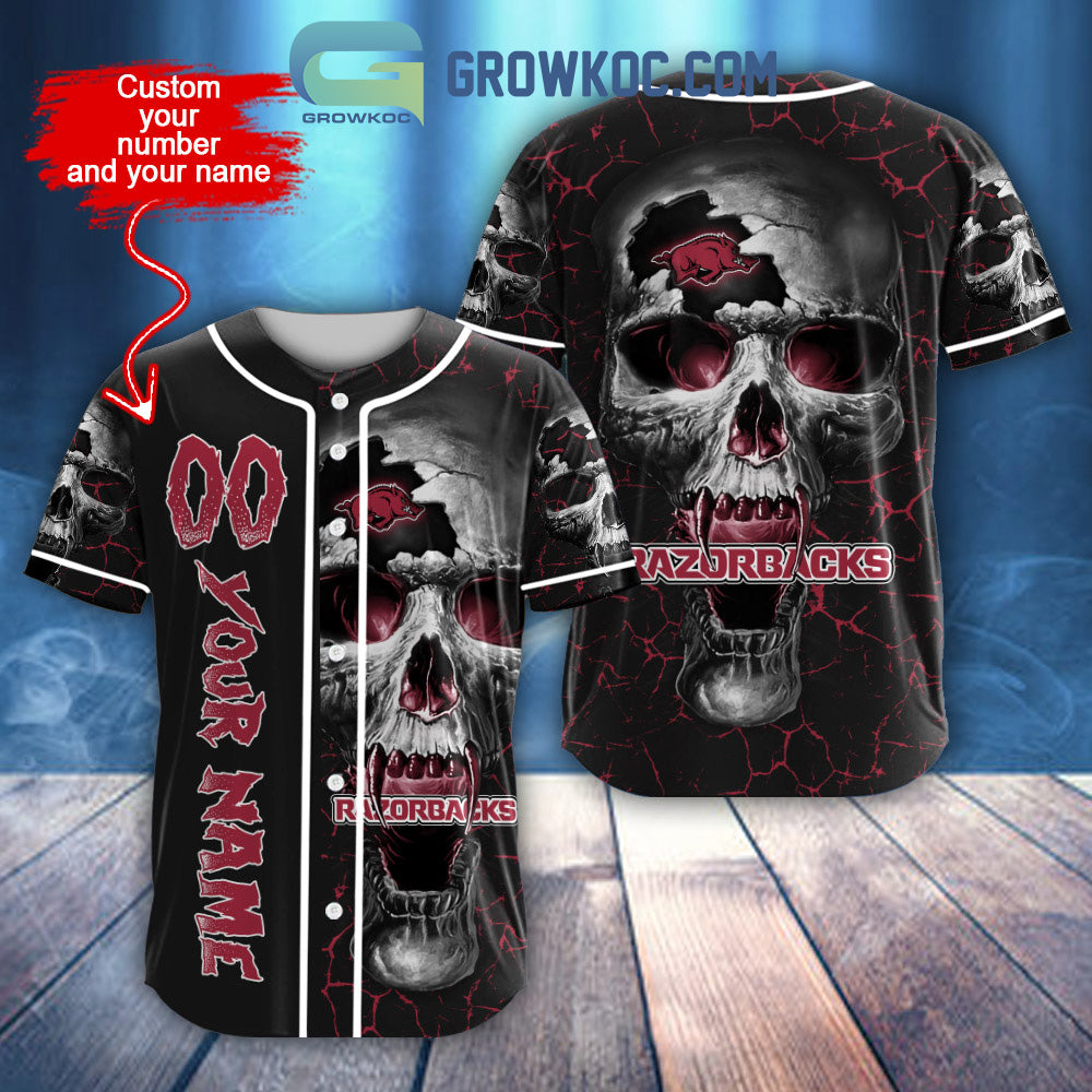 NCAA Arkansas Razorbacks Personalized Skull Design Baseball Jersey Unisex T-shirt, Sweatshirt, Hoodie, Long Sleeve Tee - T-Shirt, Sweatshirt, Hoodie