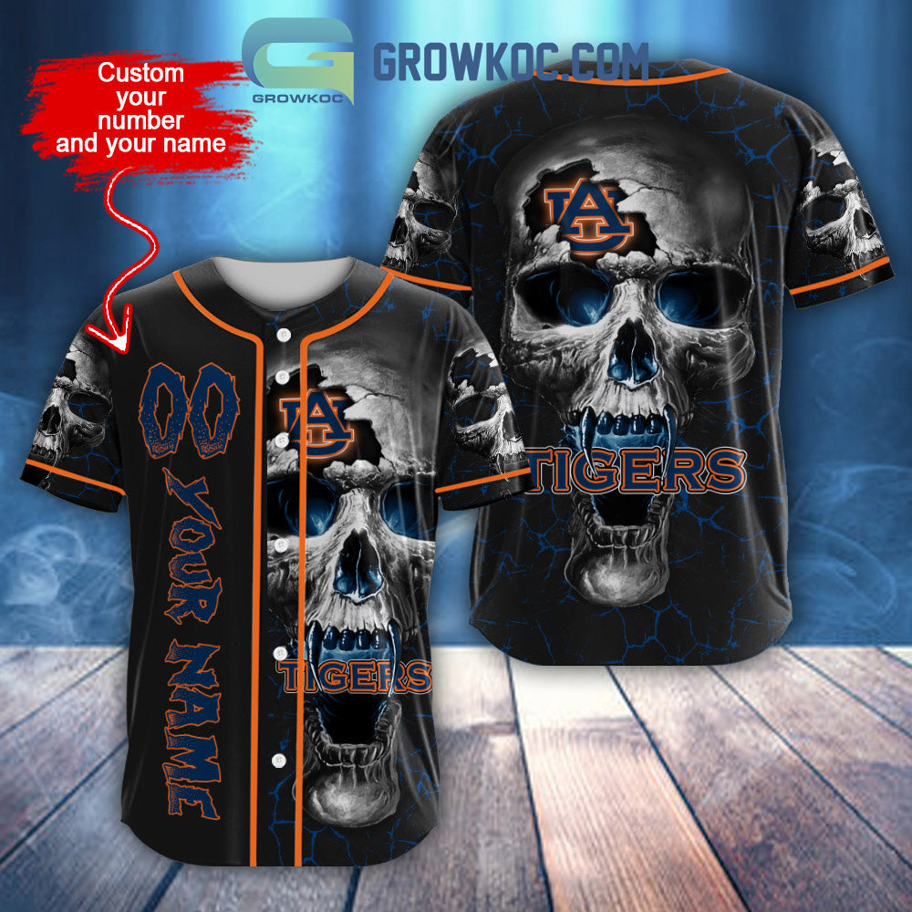 NCAA Auburn Tigers Personalized Skull Design Baseball Jersey Unisex T-shirt, Sweatshirt, Hoodie, Long Sleeve Tee - T-Shirt, Sweatshirt, Hoodie