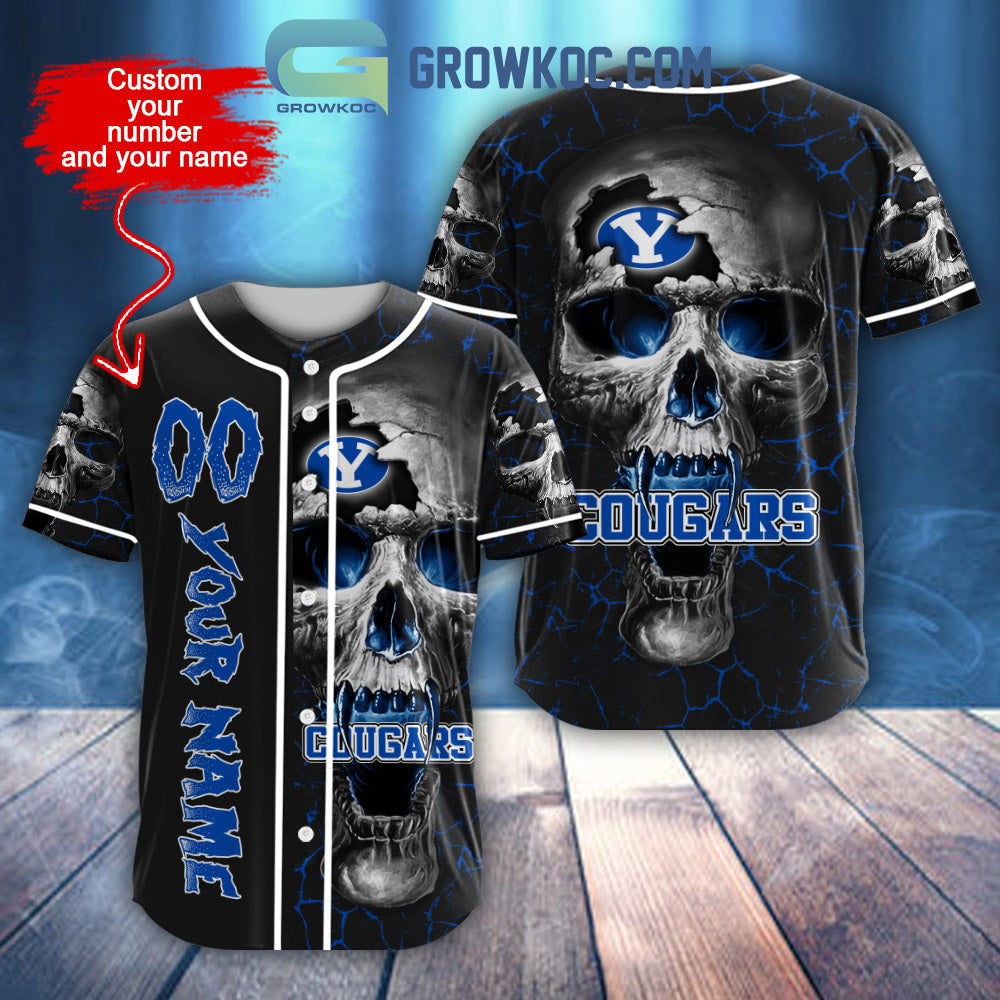 NCAA BYU Cougars Personalized Skull Design Baseball Jersey Unisex T-shirt, Sweatshirt, Hoodie, Long Sleeve Tee - T-Shirt, Sweatshirt, Hoodie
