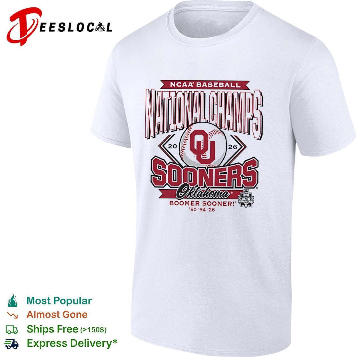 NCAA Baseball National Champs Oklahoma Sooners Boomer Sooner 50 94 26 2026 shirt Unisex T-shirt, Sweatshirt, Hoodie, Long Sleeve Tee - T-Shirt, Sweatshirt, Hoodie