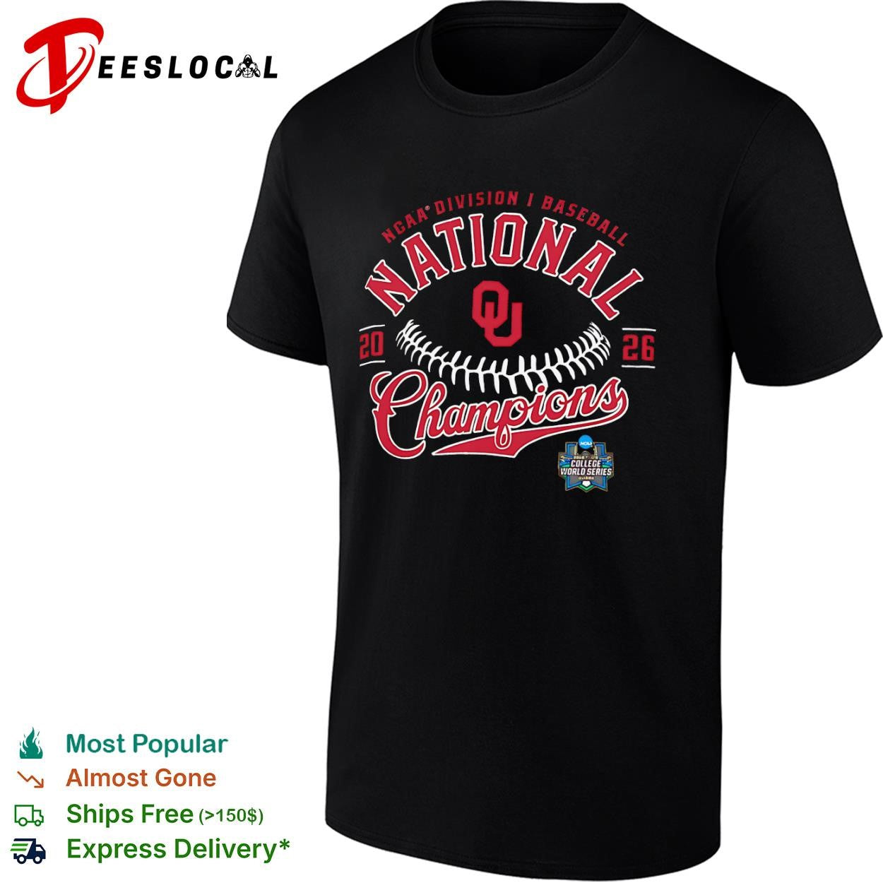 NCAA Division I Baseball Oklahoma Sooners 2026 National Champions College World shirt Unisex T-shirt, Sweatshirt, Hoodie, Long Sleeve Tee - T-Shirt, Sweatshirt, Hoodie