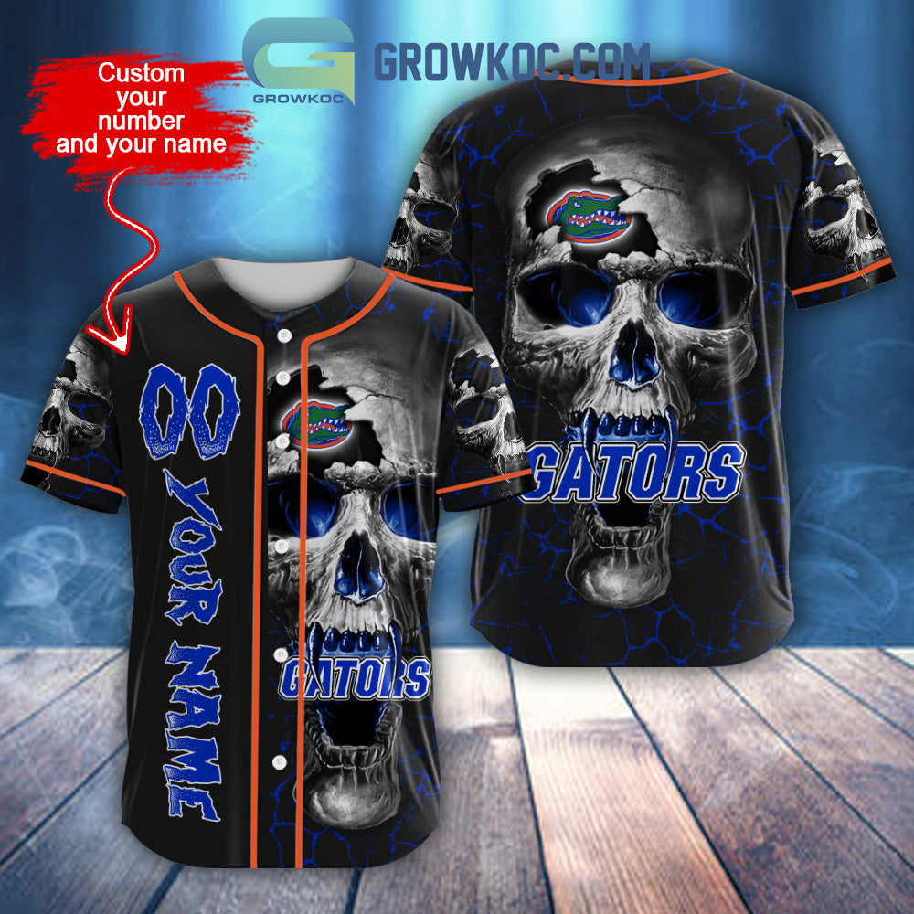 NCAA Florida Gators Personalized Skull Design Baseball Jersey Unisex T-shirt, Sweatshirt, Hoodie, Long Sleeve Tee - T-Shirt, Sweatshirt, Hoodie