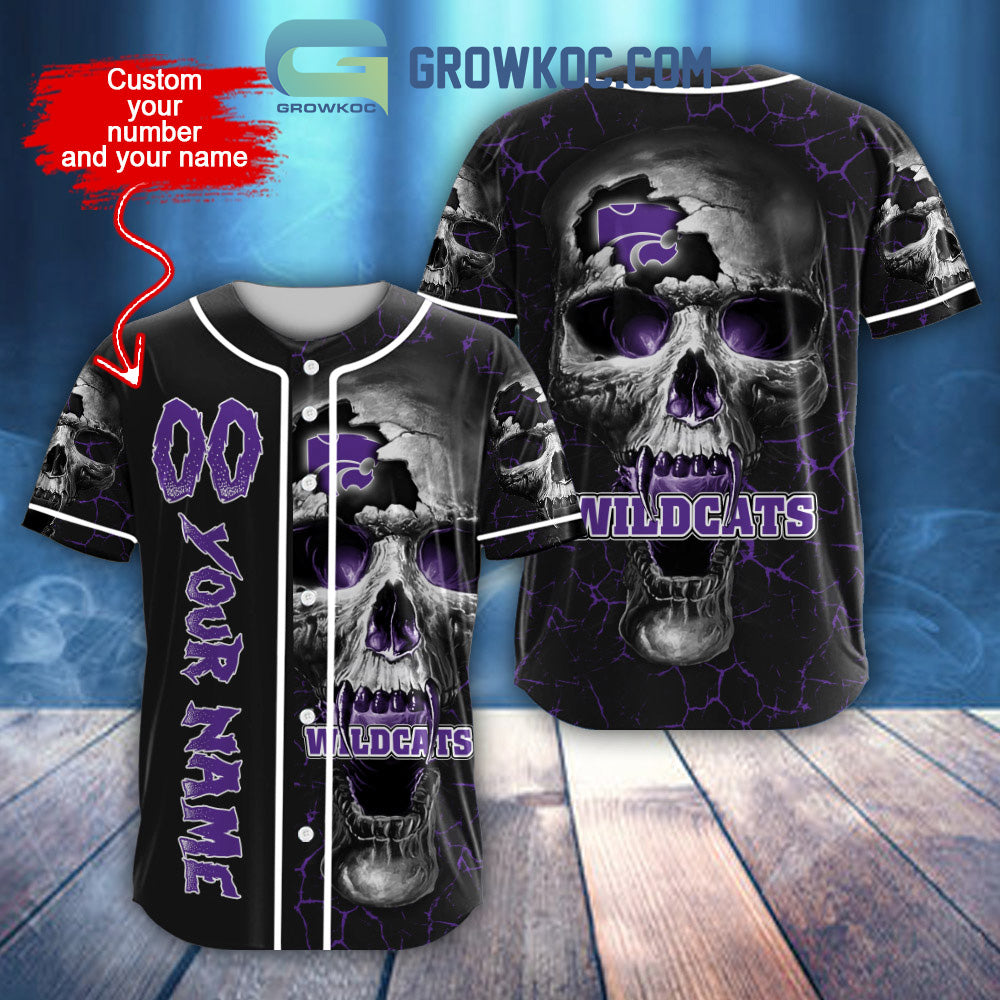 NCAA Kansas State Wildcats Personalized Skull Design Baseball Jersey Unisex T-shirt, Sweatshirt, Hoodie, Long Sleeve Tee - T-Shirt, Sweatshirt, Hoodie