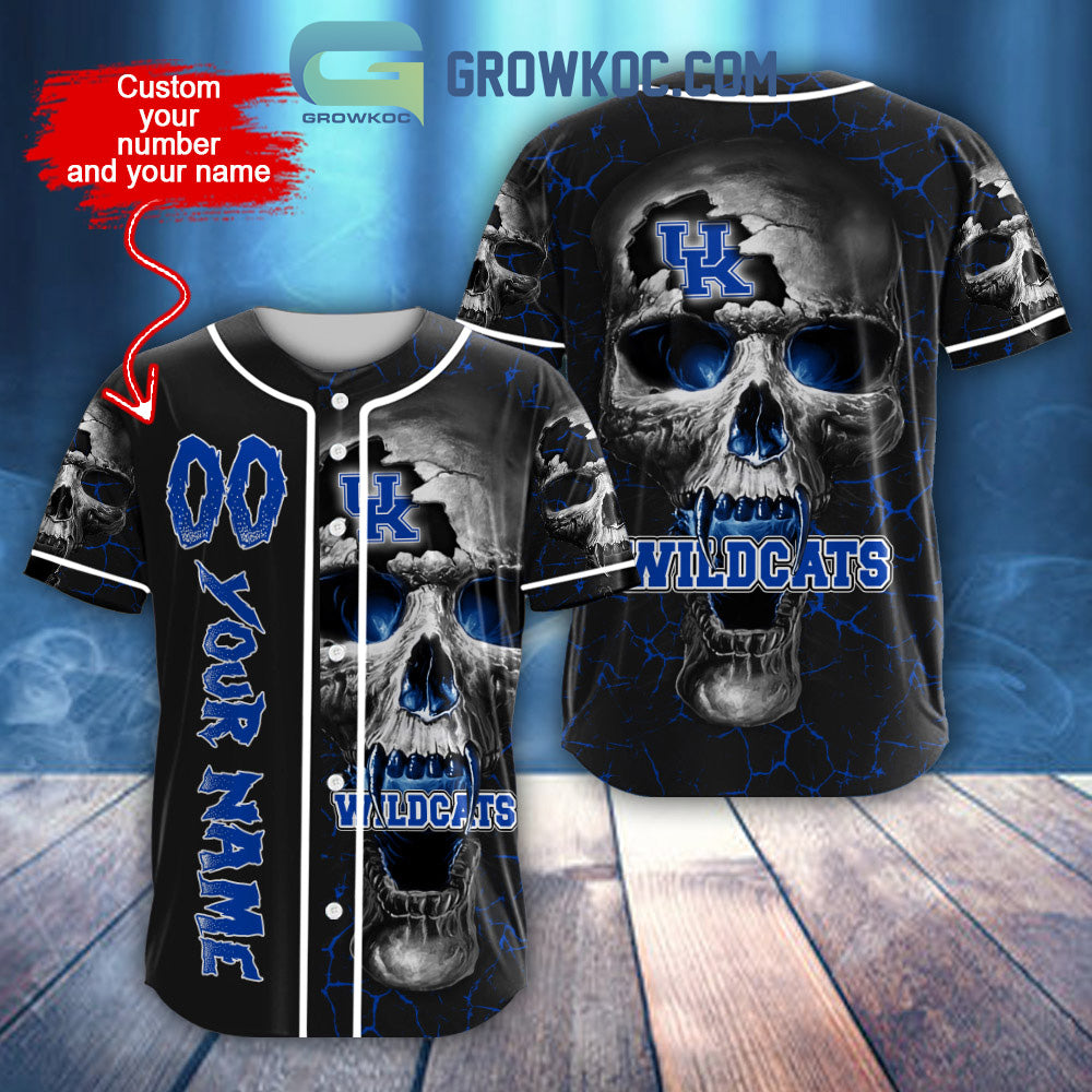 NCAA Kentucky Wildcats Personalized Skull Design Baseball Jersey Unisex T-shirt, Sweatshirt, Hoodie, Long Sleeve Tee - T-Shirt, Sweatshirt, Hoodie
