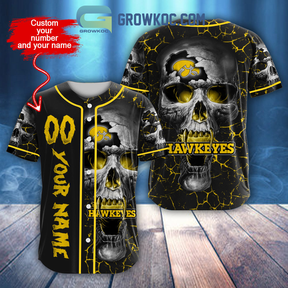 NCAA Lowa Hawkeyes Personalized Skull Design Baseball Jersey Unisex T-shirt, Sweatshirt, Hoodie, Long Sleeve Tee - T-Shirt, Sweatshirt, Hoodie