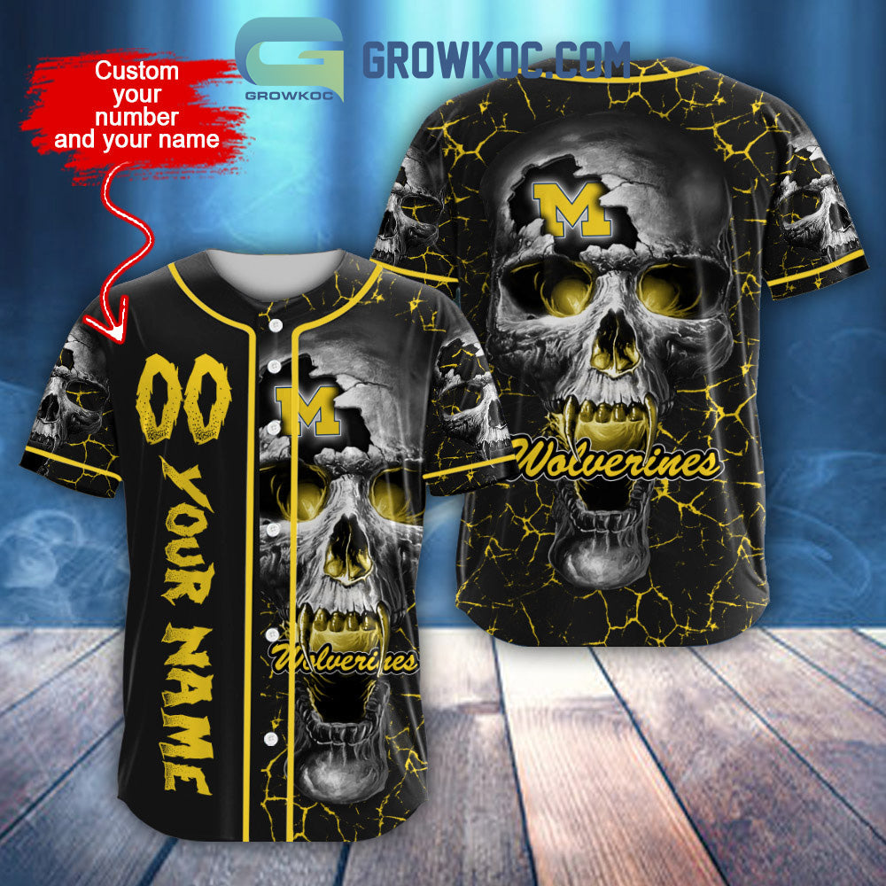 NCAA Michigan Wolverines Personalized Skull Design Baseball Jersey Unisex T-shirt, Sweatshirt, Hoodie, Long Sleeve Tee - T-Shirt, Sweatshirt, Hoodie