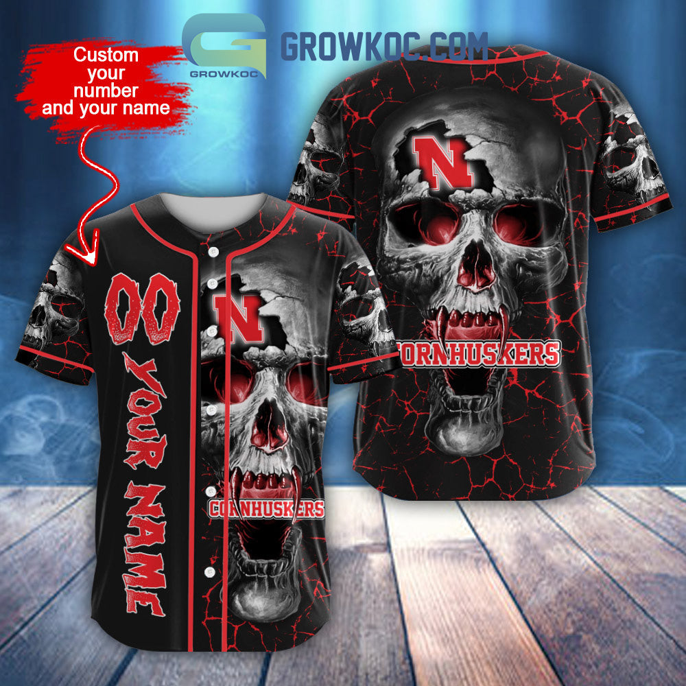 NCAA Nebraska Cornhuskers Personalized Skull Design Baseball Jersey Unisex T-shirt, Sweatshirt, Hoodie, Long Sleeve Tee - T-Shirt, Sweatshirt, Hoodie