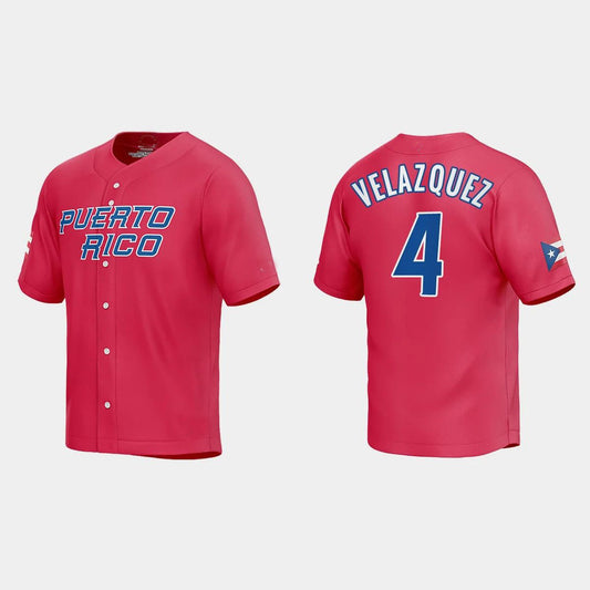 #4 NELSON VELAZQUEZ PUERTO RICO BASEBALL 2023 WORLD BASEBALL CLASSIC JERSEY ¨C RED Stitches Baseball Jerseys baseball jersey product view 1