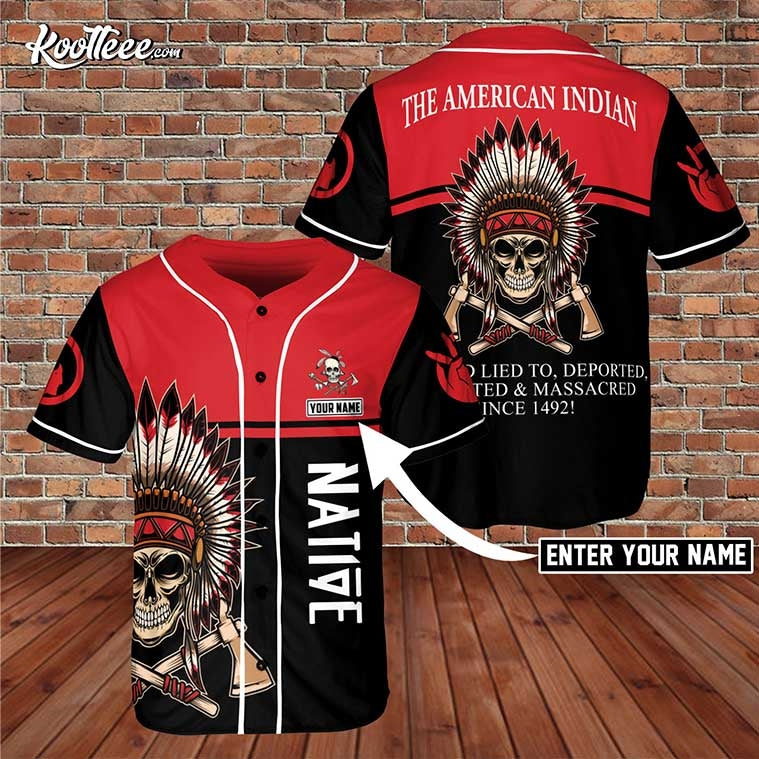Native American Indian Tribal Skull Custom Name BaseBall Jersey Unisex T-shirt, Sweatshirt, Hoodie, Long Sleeve Tee - T-Shirt, Sweatshirt, Hoodie