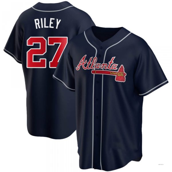 Atlanta Braves #27 Austin Riley Navy Alternate Jersey Stitches Baseball Jerseys baseball jersey product view 1