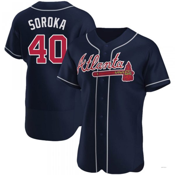 Atlanta Braves #40 Mike Soroka Navy Alternate Jersey Stitches Baseball Jerseys baseball jersey product view 1