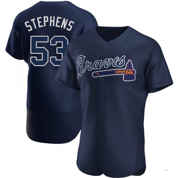 Atlanta Braves #53 Jackson Stephens Navy Alternate Team Name Jersey Stitches Baseball Jerseys baseball jersey product view 1