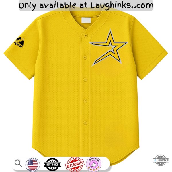 New Printed Gold Majestic Houston Astros Baseball Jersey Shirt Unisex T-shirt, Sweatshirt, Hoodie, Long Sleeve Tee - T-Shirt, Sweatshirt, Hoodie