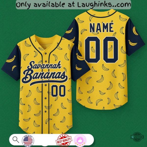 New Savannah Bananas Full Printed Baseball Jersey Shirt Yellow Unisex T-shirt, Sweatshirt, Hoodie, Long Sleeve Tee - T-Shirt, Sweatshirt, Hoodie