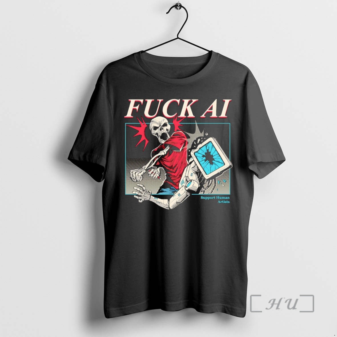 New Skeleton Fuck Ai Support Human Artists T-Shirts, Hoodie, Sweatshirt - T-Shirt, Sweatshirt, Hoodie