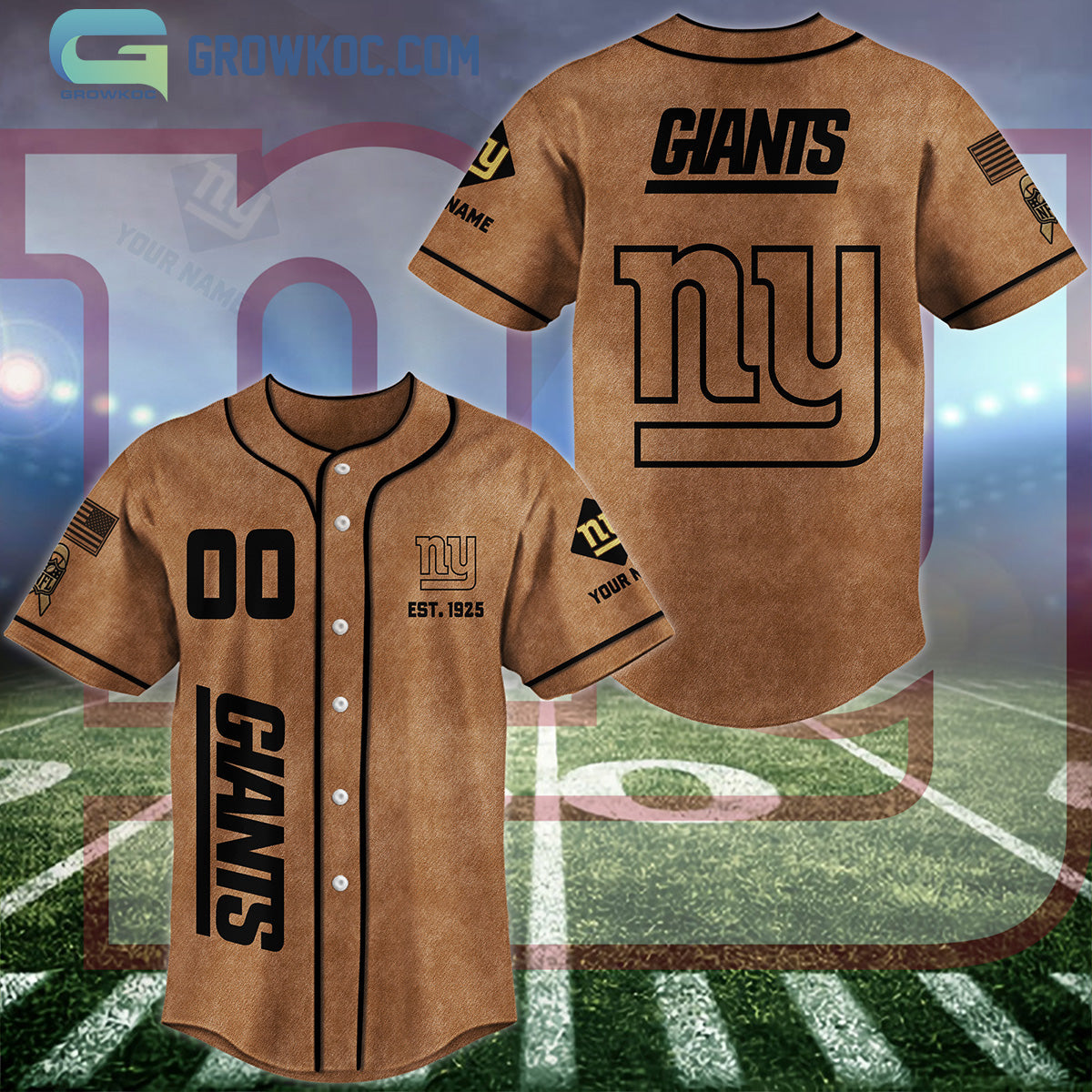 New York Giants Brown American Flag Personalized Baseball Jersey Unisex T-shirt, Sweatshirt, Hoodie, Long Sleeve Tee - T-Shirt, Sweatshirt, Hoodie