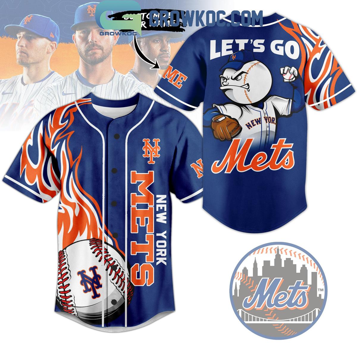 New York Mets Lets Go Mets Flames Personalized Baseball Jersey Unisex T-shirt, Sweatshirt, Hoodie, Long Sleeve Tee - T-Shirt, Sweatshirt, Hoodie