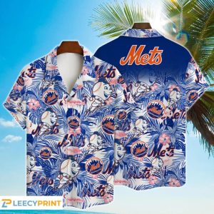 New York Mets Major League Baseball Mascot And Hibiscus Pattern 3D Print Hawaiian Shirt For Fans, New York Mets Hawaiian Shirt - T-Shirt, Sweatshirt, Hoodie