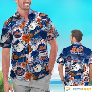 New York Mets Tropical Floral Custom Name Aloha Hawaiian Shirt Unisex T-shirt, Sweatshirt, Hoodie, Long Sleeve Tee - T-Shirt, Sweatshirt, Hoodie