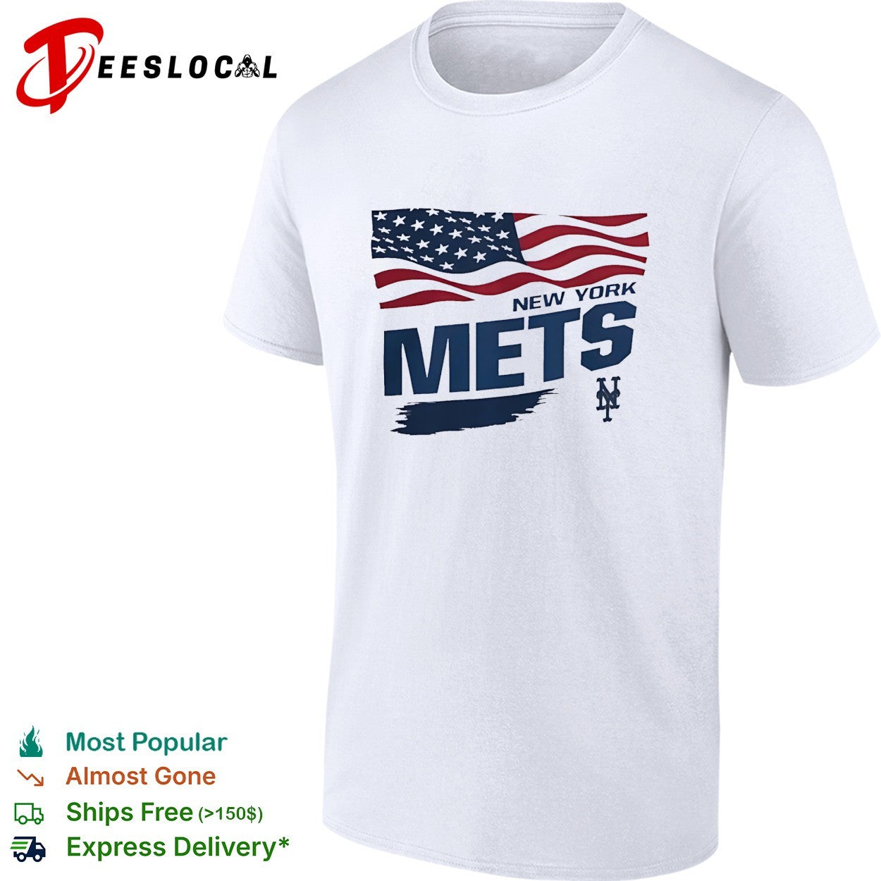 New York Mets waving American flag MLB shirt Unisex T-shirt, Sweatshirt, Hoodie, Long Sleeve Tee - T-Shirt, Sweatshirt, Hoodie