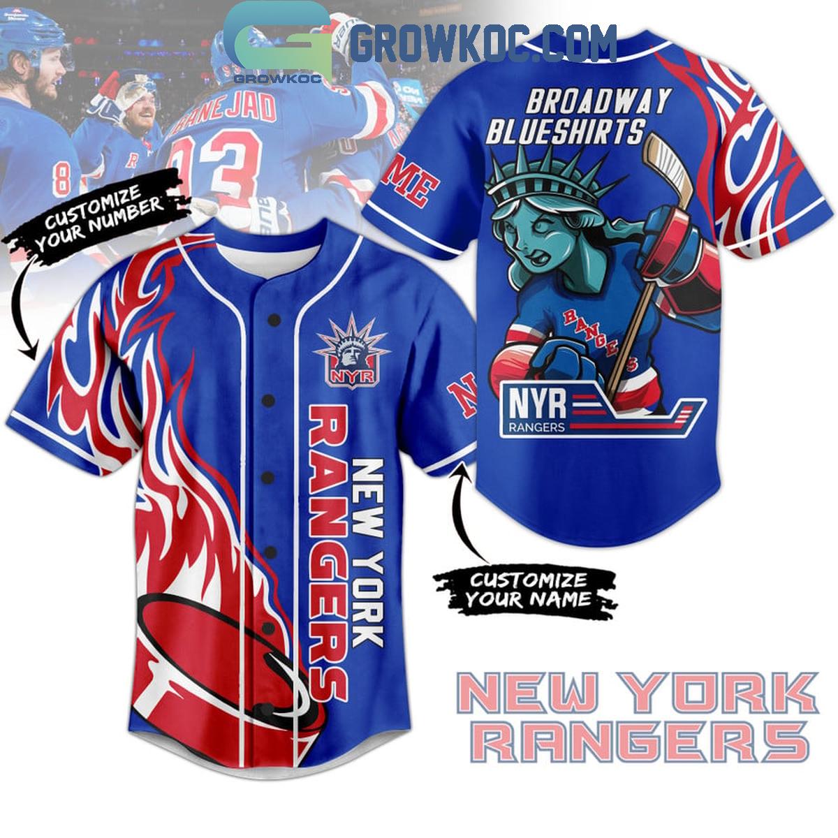 New York Rangers Broadway Blueshirts Personalized Baseball Jersey Unisex T-shirt, Sweatshirt, Hoodie, Long Sleeve Tee - T-Shirt, Sweatshirt, Hoodie