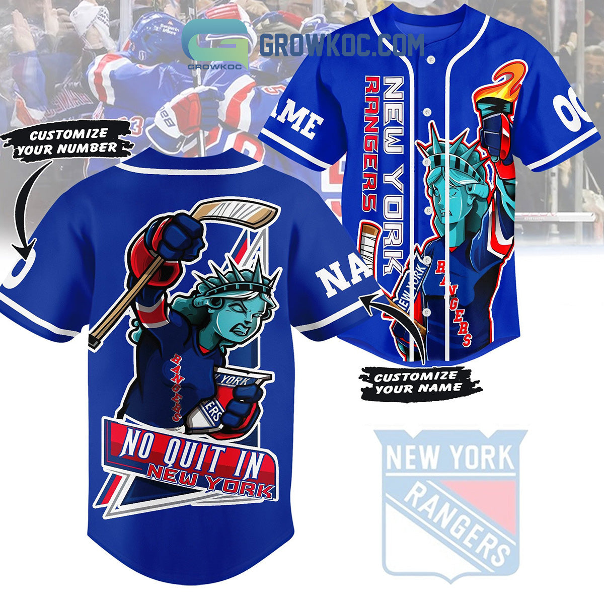 New York Rangers No Quit In New York Personalized Baseball Jersey Unisex T-shirt, Sweatshirt, Hoodie, Long Sleeve Tee - T-Shirt, Sweatshirt, Hoodie