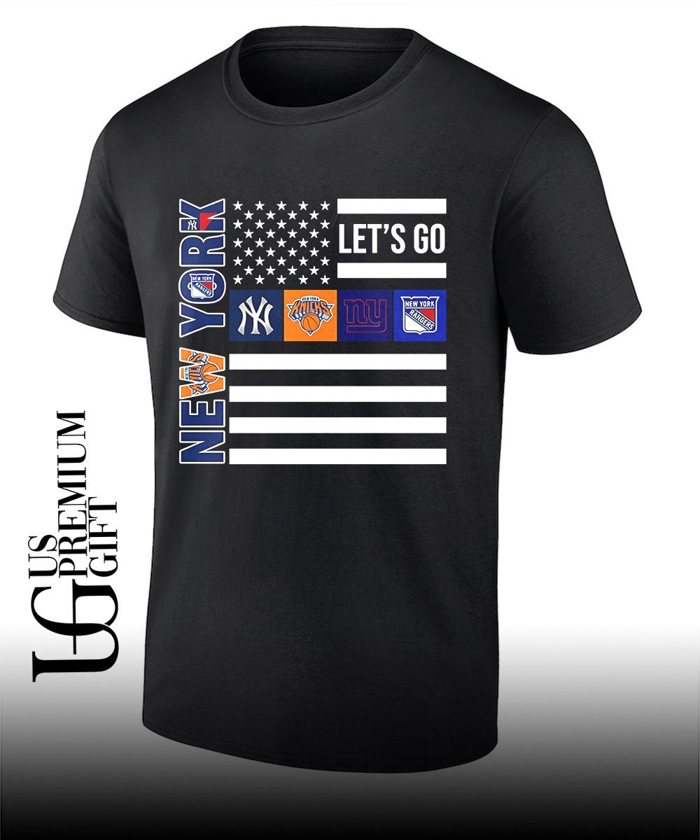 New York Sport Teams Yankees Knicks Giants Rangers American Flag shirt Unisex T-shirt, Sweatshirt, Hoodie, Long Sleeve Tee - T-Shirt, Sweatshirt, Hoodie