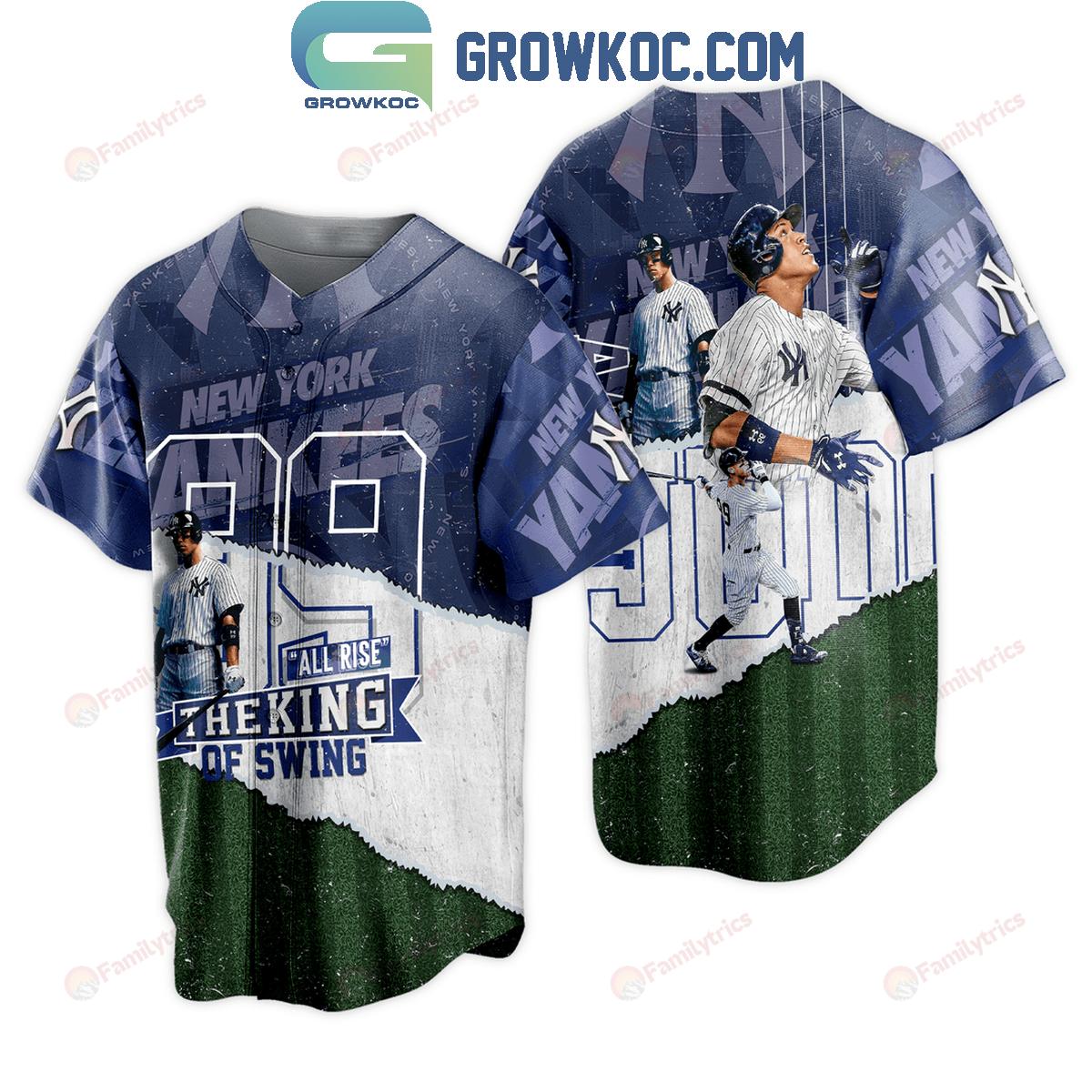 New York Yankees Aaron Judge All Rise The King Of Swing Baseball Jersey Unisex T-shirt, Sweatshirt, Hoodie, Long Sleeve Tee - T-Shirt, Sweatshirt, Hoodie