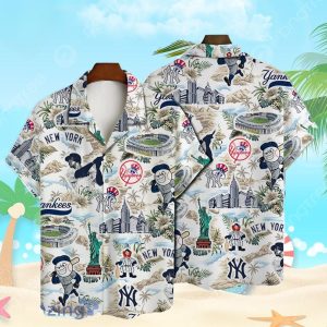 New York Yankees Baseball Pattern On White Print Hawaiian Shirt, New York Yankees Hawaiian Shirt - T-Shirt, Sweatshirt, Hoodie