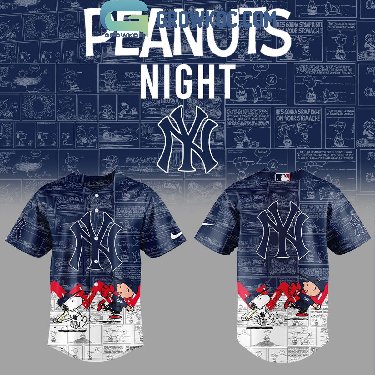 New York Yankees Peanuts 75th Anniversary Baseball Jersey Unisex T-shirt, Sweatshirt, Hoodie, Long Sleeve Tee - T-Shirt, Sweatshirt, Hoodie