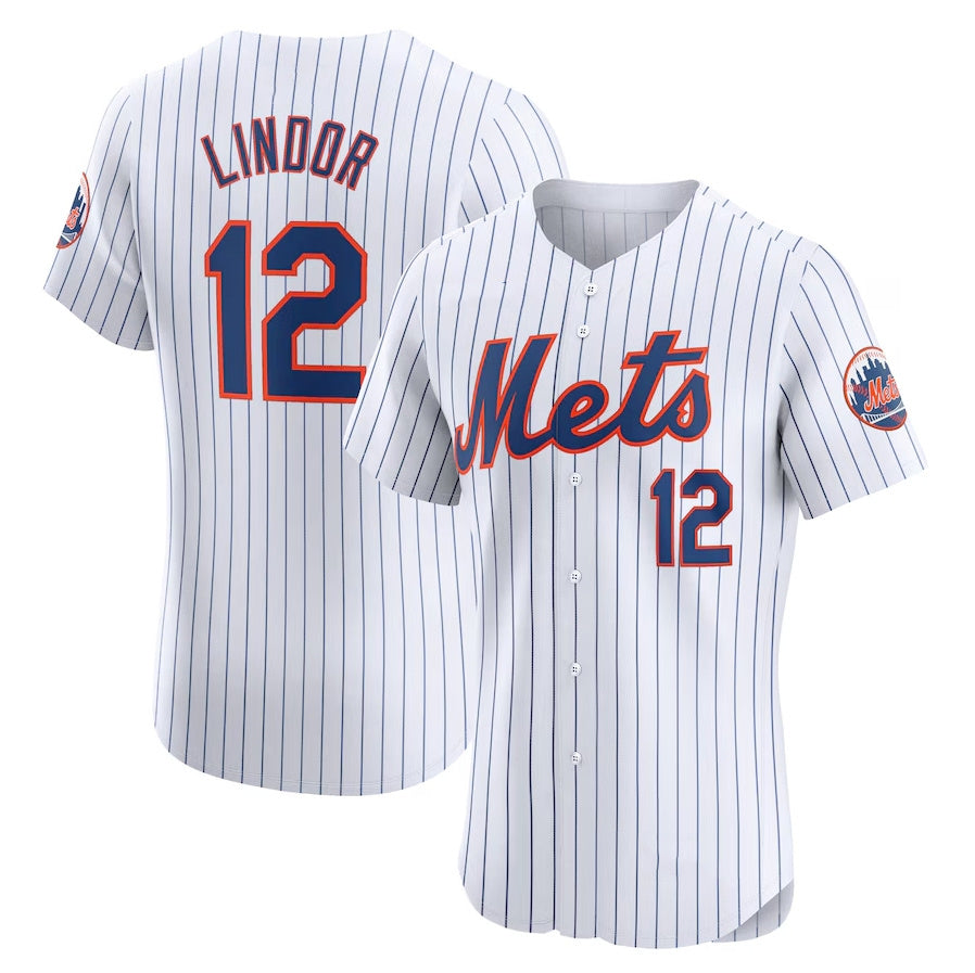 New York Mets #12 Francisco Lindor Home Elite Jersey - White Stitched Baseball Jersey baseball jersey product view 1