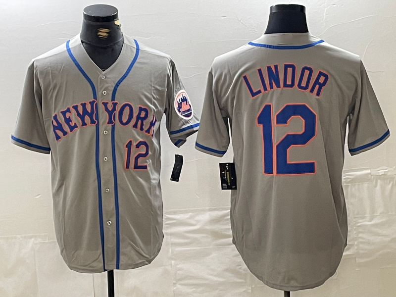 New York Mets #12 Francisco Lindor Number Grey Stitched Cool Base Baseball Jerseys baseball jersey product view 1