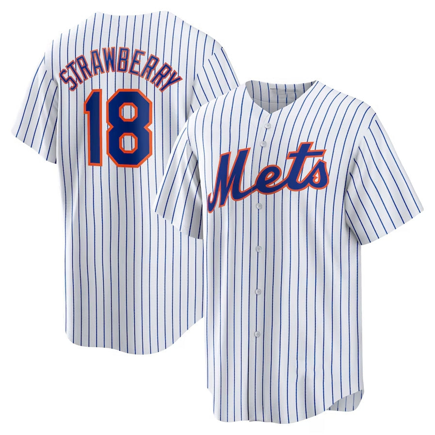 New York Mets #18 Darryl Strawberry Home Replica Retired Player Jersey - White Stitched Baseball Jersey baseball jersey product view 1