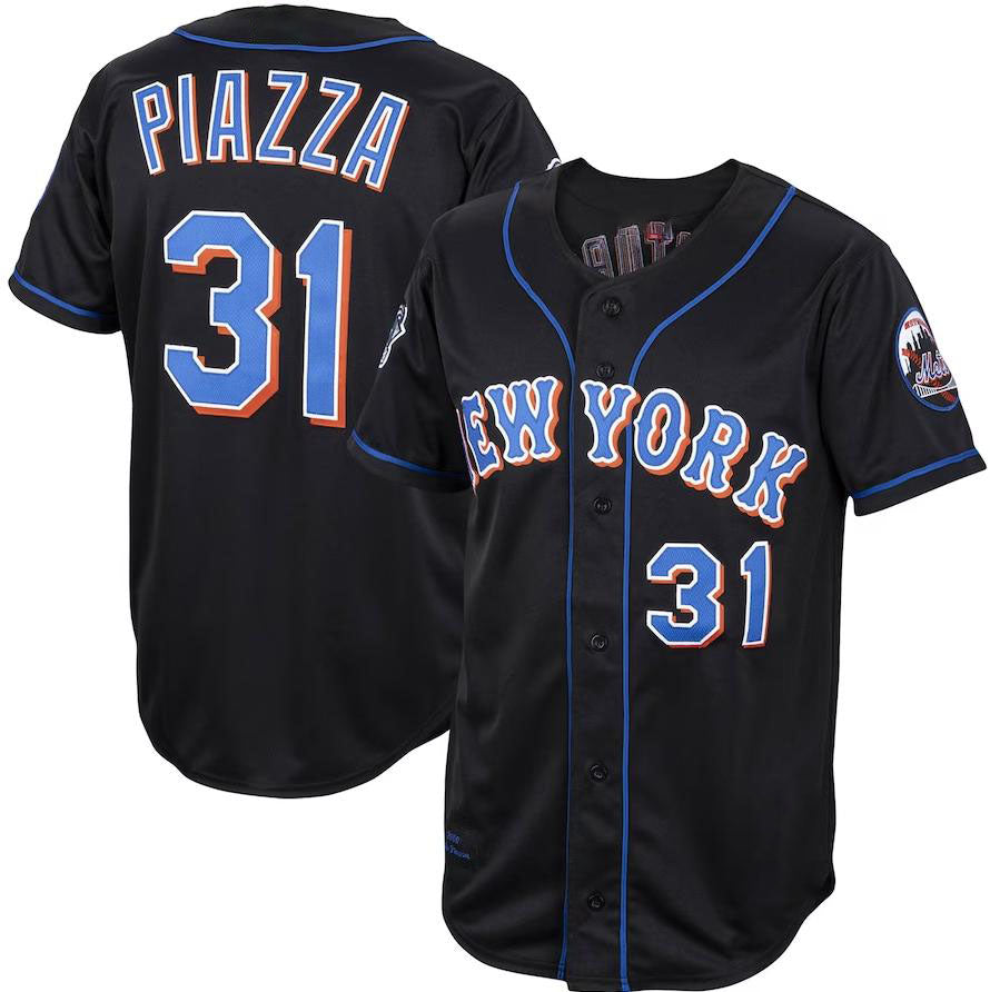 New York Mets #31 Mike Piazza Black Alternate 2000 Cooperstown Collection Authentic Jersey Baseball Jerseys baseball jersey product view 1