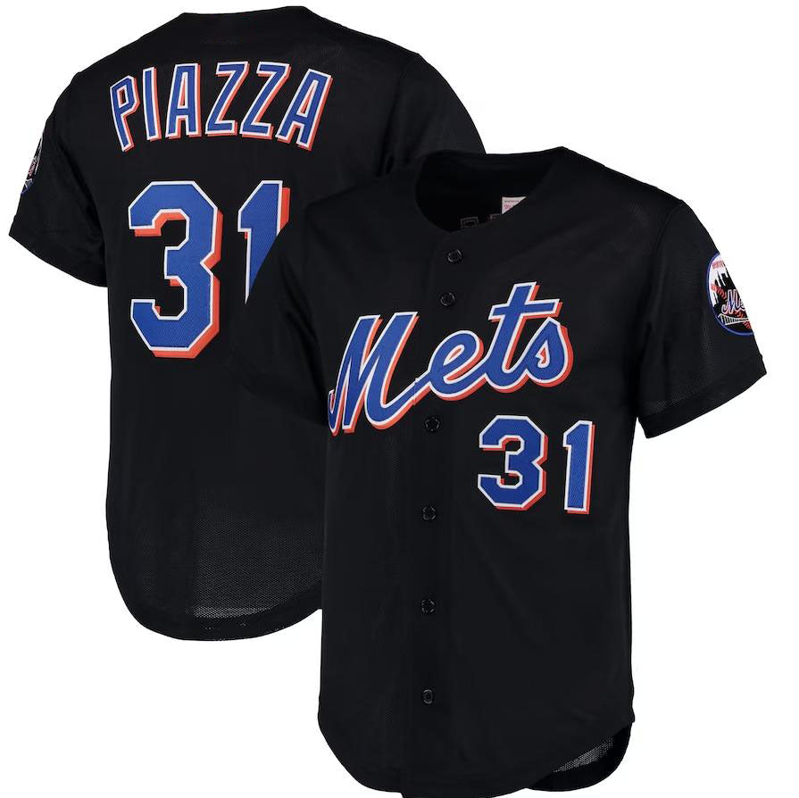 New York Mets #31 Mike Piazza Black Cooperstown Collection Mesh Batting Practice Button-Up Jersey Baseball Jerseys baseball jersey product view 1