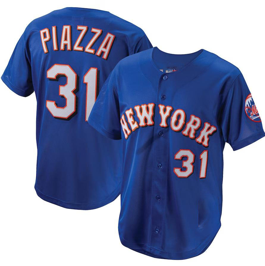 New York Mets #31 Mike Piazza Royal Cooperstown Collection Mesh Batting Practice Button-Up Jersey Baseball Jerseys baseball jersey product view 1