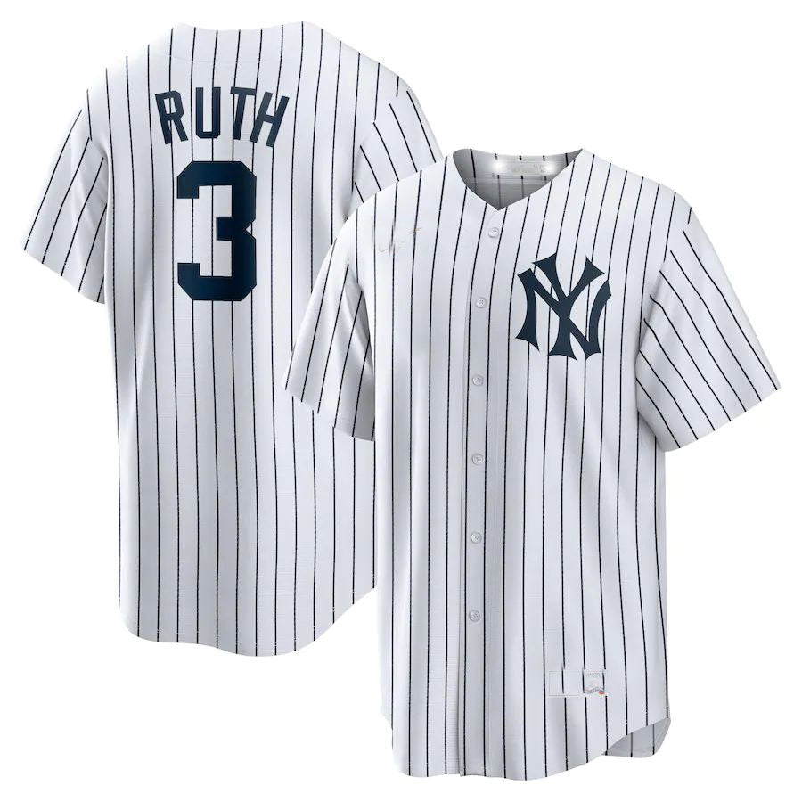 New York Yankees #3 Babe Ruth White Home Cooperstown Collection Player Jersey Baseball Jerseys baseball jersey product view 1